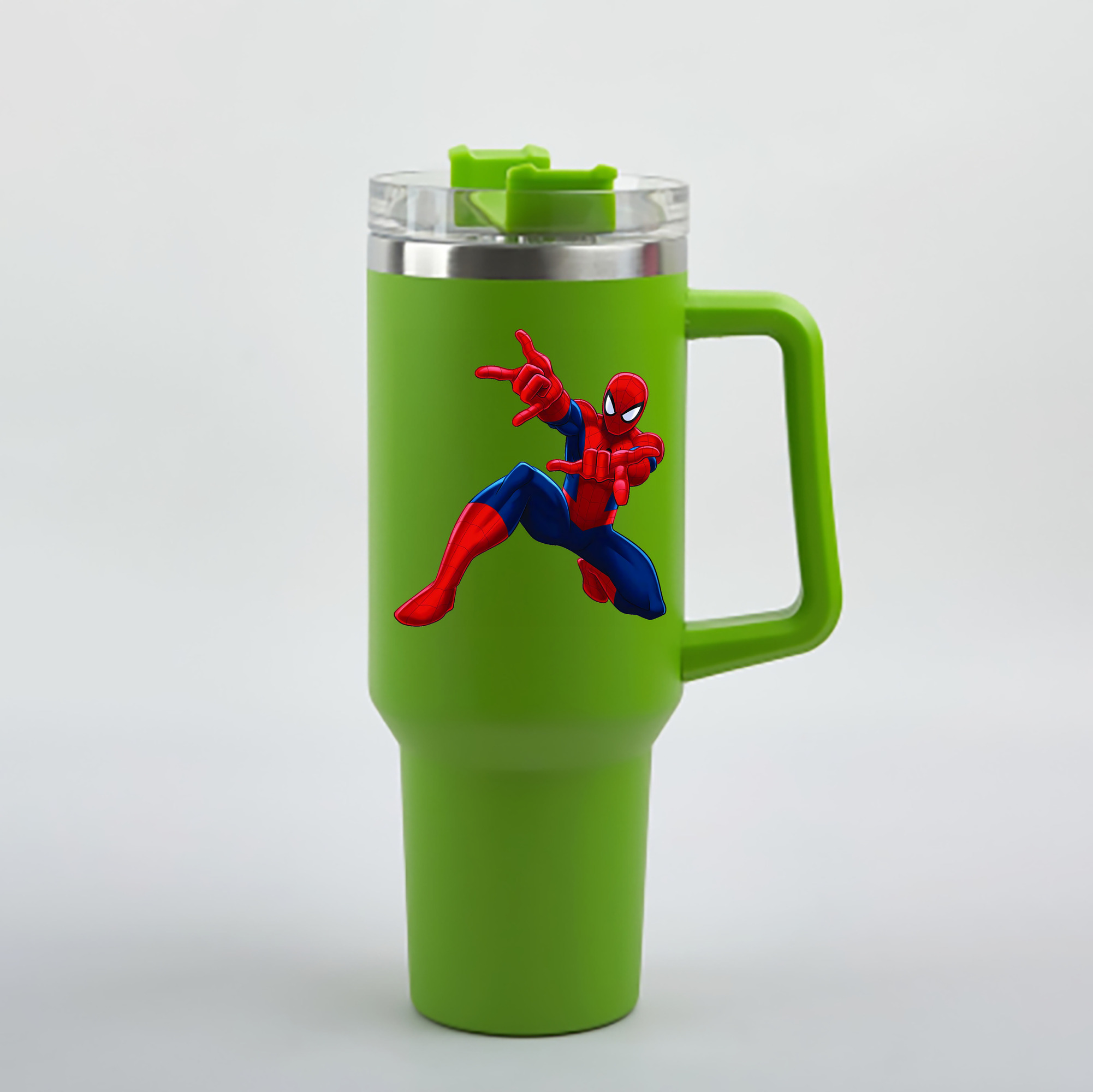 （画像用） Spider Man スパイダーマン 1200mL車用タンブラー - クリスタルステッカー（プラスチックストロー付き）